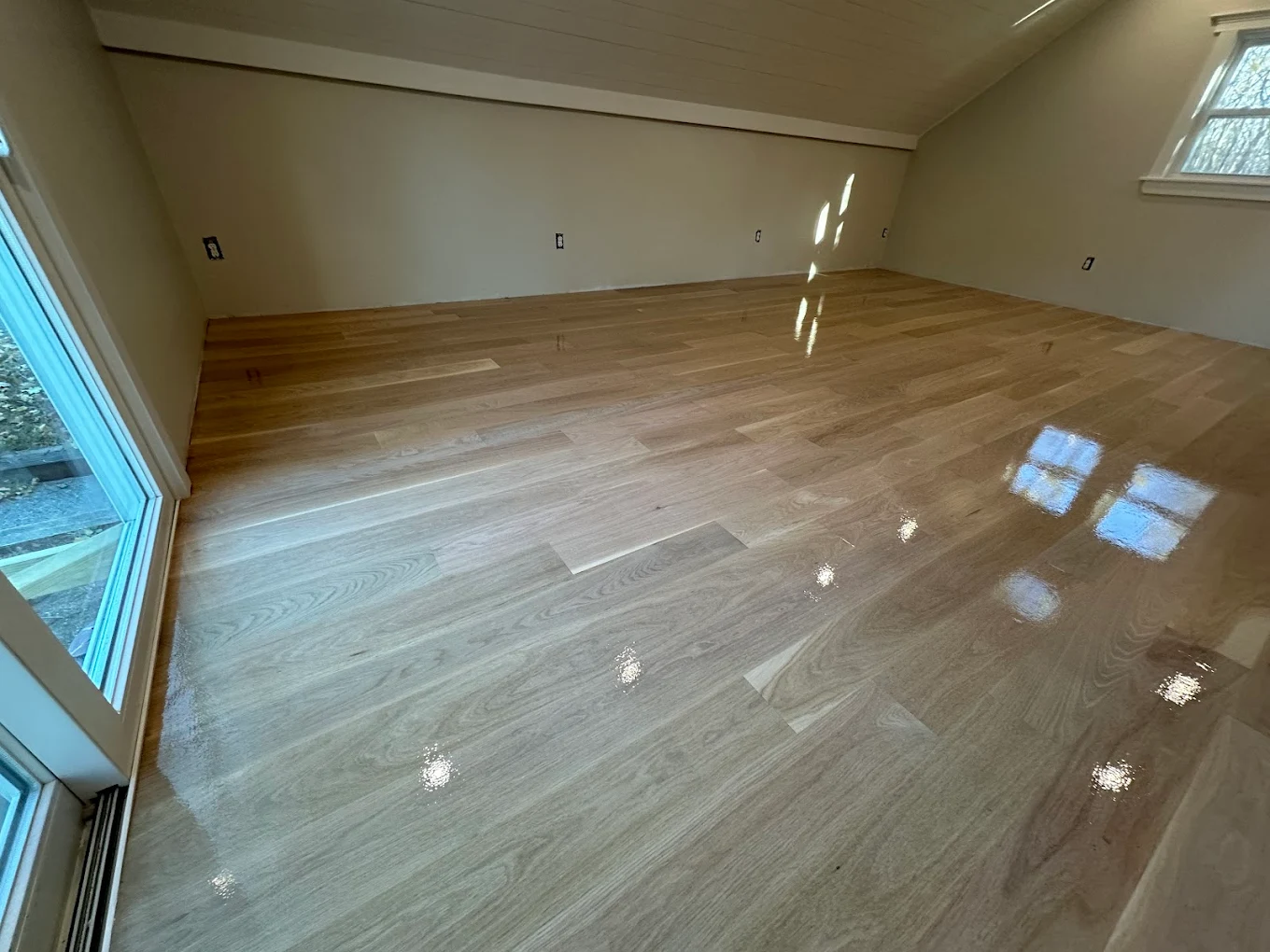 Natural oak floor in bright room