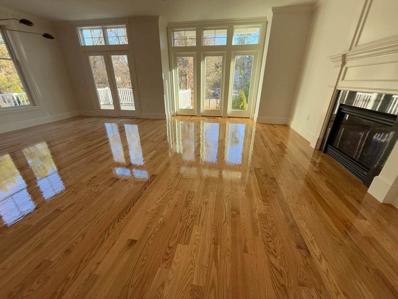 Natural oak with fireplace in living room