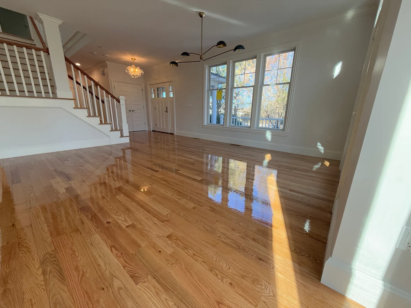 Natural oak in living room with staircase