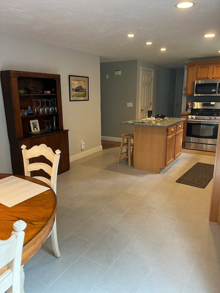 Hardwood floor in mixed wood kitchen